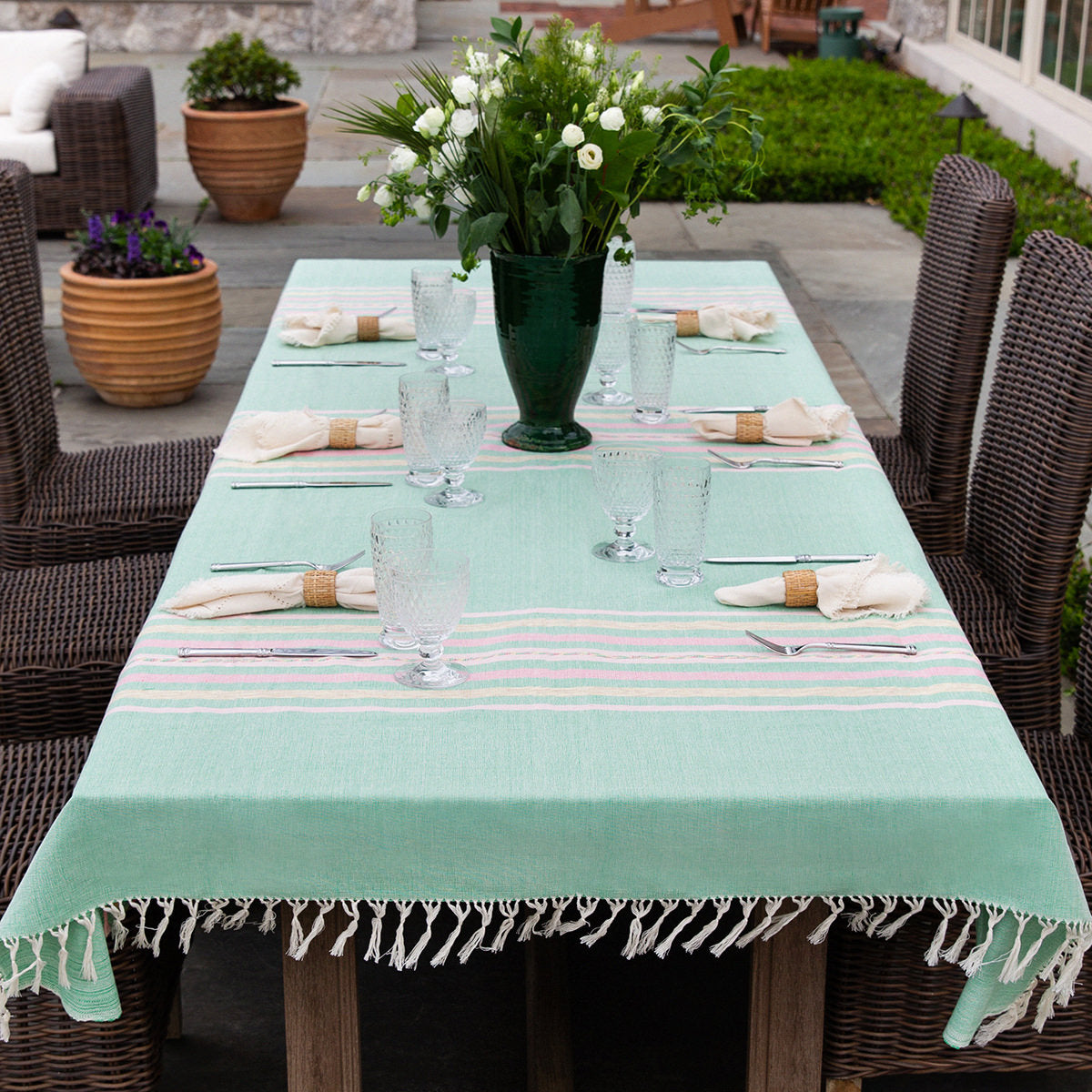 Jade & Pink Cotton Handmade Tablecloth