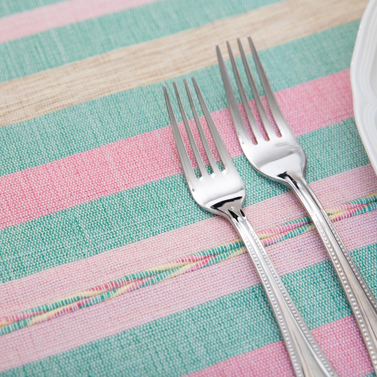 Jade & Pink Cotton Handmade Tablecloth